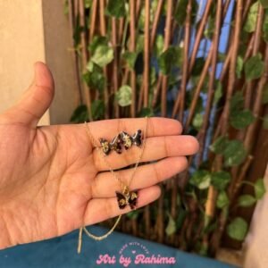 Minimal Butterfly Pendant & Stud Earrings Set | Handmade Resin Jewellery with Preserved Flowers