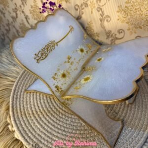 Bismillah Translucent White Floral Resin Rehal | Handmade Quran & Book Stand