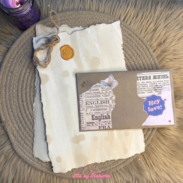 Two blank sheets with decorated vintage-style envelope
