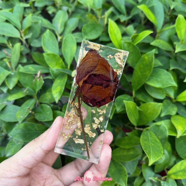 Resin cubic keepsake with deep flower preservation in clear resin