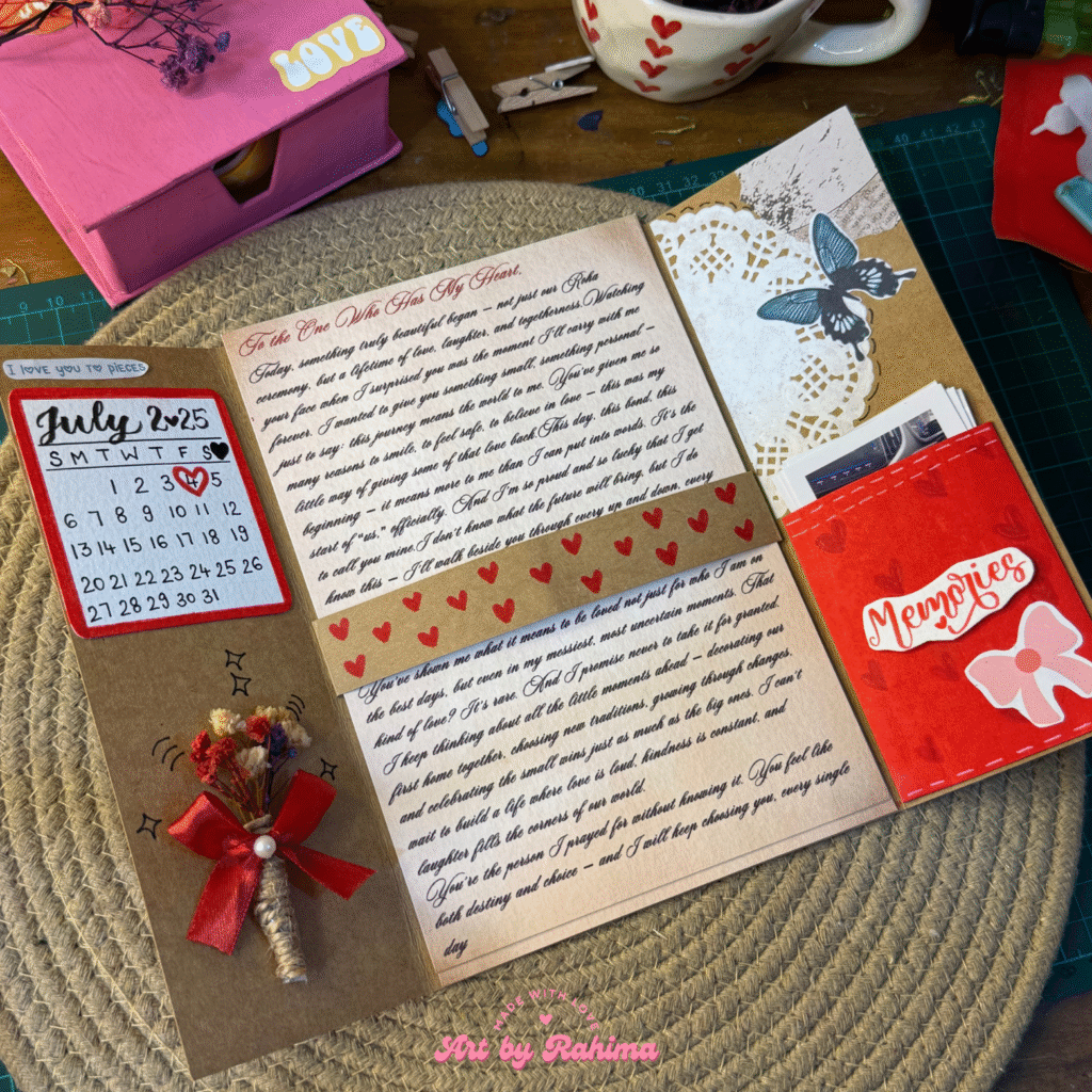 Handmade vintage flap card tied with ribbon for gifting