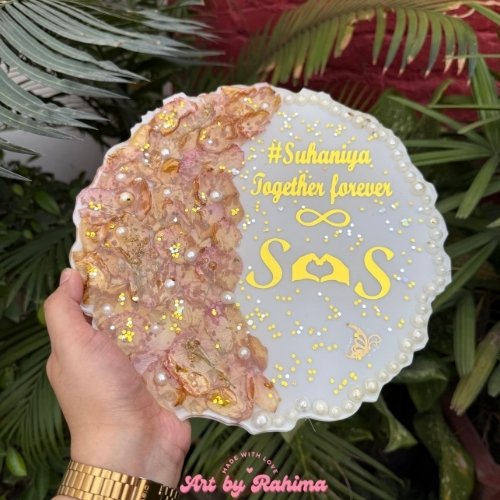 Personalized resin floral frame ready for gifting