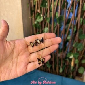 Minimal Butterfly Pendant & Stud Earrings Set | Handmade Resin Jewellery with Preserved Flowers