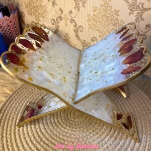 Classic White Resin Rehal with Rose Petals & Gold Flakes | Handmade Quran & Book Stand