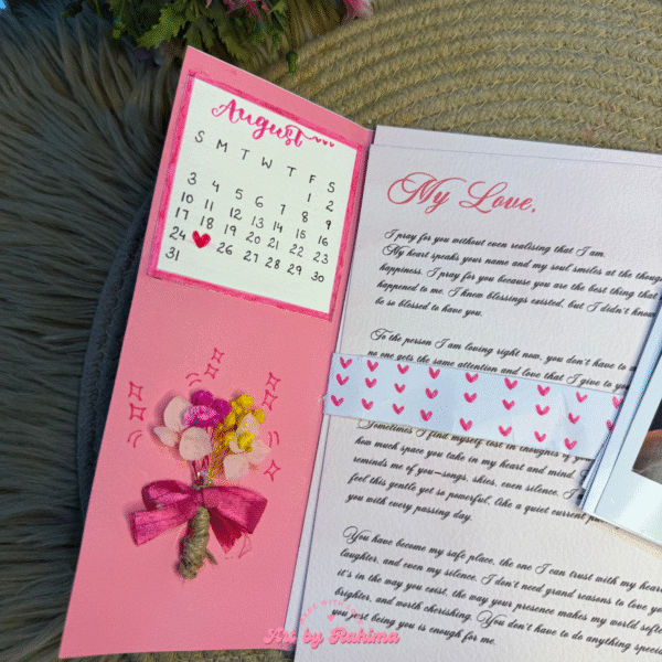 Pink Pookie theme flap card tied with ribbon for gifting