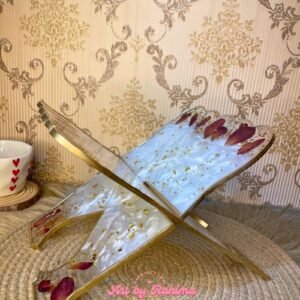 Classic White Resin Rehal with Rose Petals & Gold Flakes | Handmade Quran & Book Stand