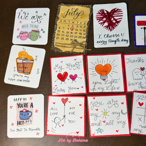 Cute handmade cards tied together for gifting