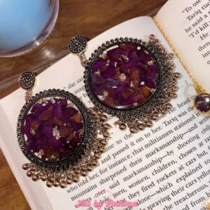 Golden Rose Petals Preserved Jhumkas | Handmade Resin Earrings