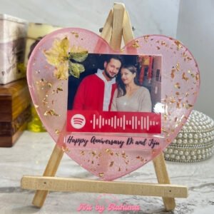 6 Inch Heart Personalized Frame with Spotify Code | Wooden Stand Complimentary