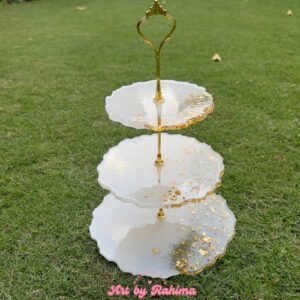 3-Tier White and Gold Resin Cake Stand | Handmade Wedding & Party Dessert Stand