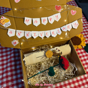 Letter Scroll & Crochet Rose Hamper | Decorated Hamper with Lights