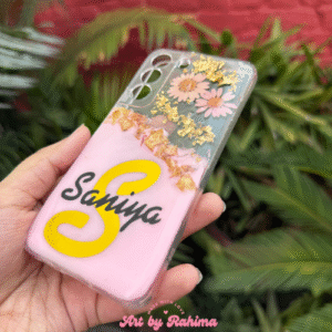 Customized Resin Phone Cover with Preserved Flowers & Text | Personalized Floral Phone Case