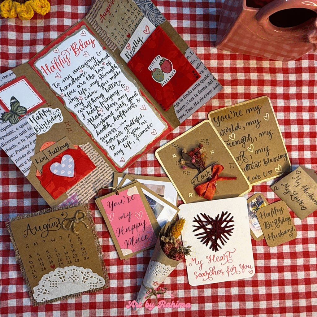 Embroidered heart with sweet message and mini customizable cards from vintage hamper