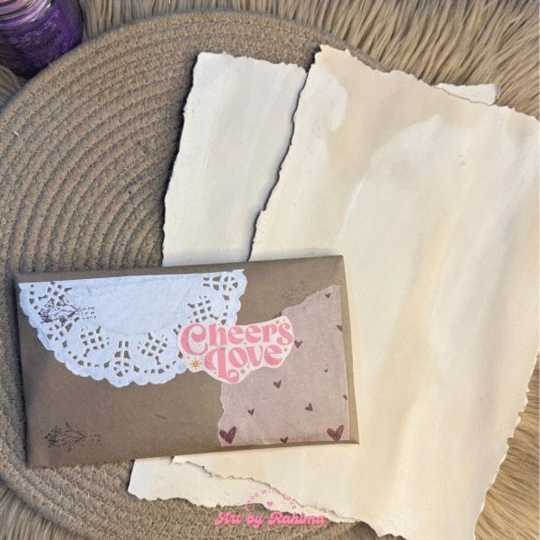 Vintage style envelope with rope, wax seal, and two blank sheets