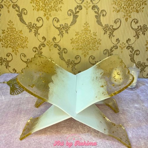 Handmade resin rehal Quran stand with preserved flowers
