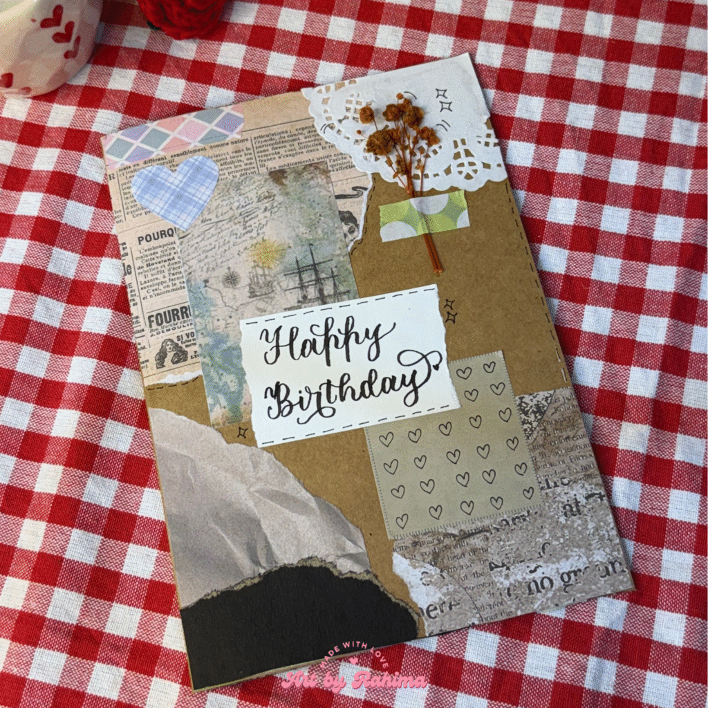 Handmade vintage style card with decorated envelope