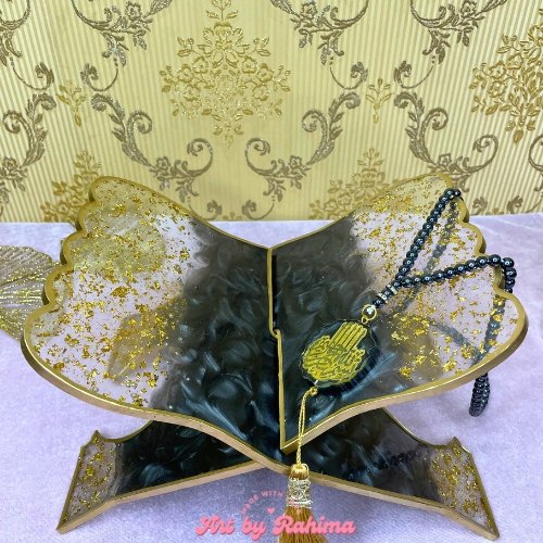 Black and gold resin Quran and book stand