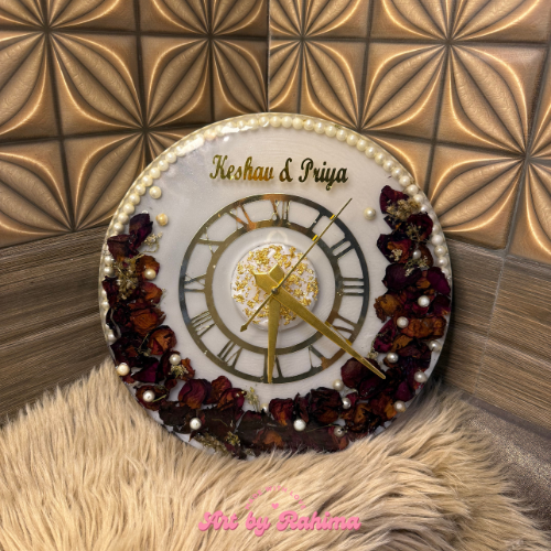 Handmade resin clock with preserved varmala wedding garlands