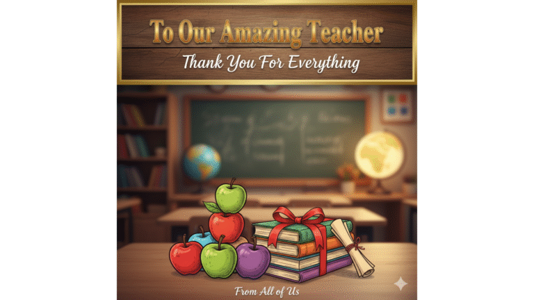 Beautiful handmade greeting card for teacher featuring elegant calligraphy, dried flowers, and artistic resin details – perfect for Teacher’s Day or expressing gratitude
