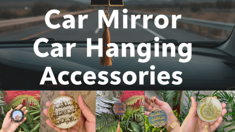 Handmade resin car mirror hanging accessory with floral design and dua inscription