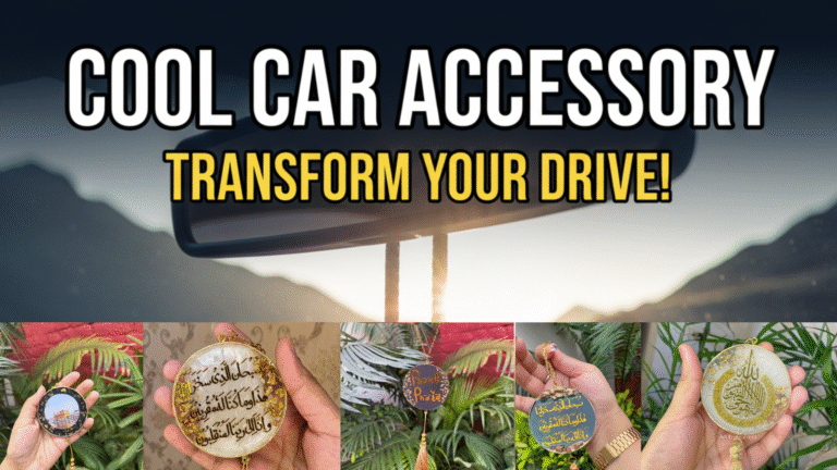 Handmade resin car hanging ornament with floral and Islamic design