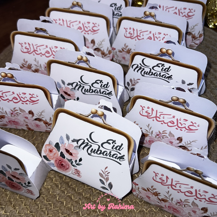Eidi Bags with floral Eid Mubarak design for money gifting