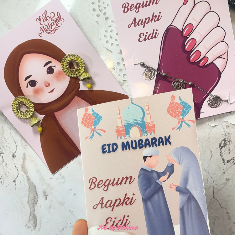 customised begum ki eidi cards with jewellery holder and money pocket