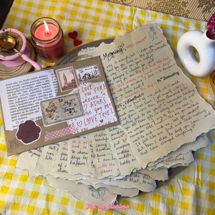 Vintage handwritten letter with six coffee stained pages